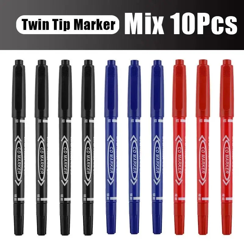 5/10 Pcs Twin Tip Permanent Marker Black/Blue/Red Oil Pen Fine Nid Ink Stationery School & Office Supplies