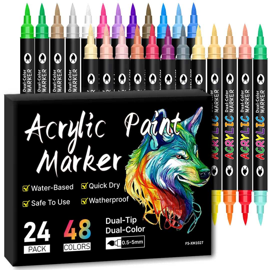 24/48/72 Colors Dual Tip Acrylic Paint Markers 12/24/36 Pack Art Markers Set Drawing Markers for DIY Crafts Making Art Supplies