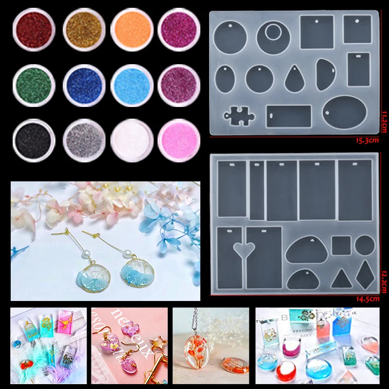 Silicone Resin Molds Kit Epoxy Resin Casting Molds Set Keychain Silicone Moule For Earring Jewelry Making DIY Craft Art Supplies