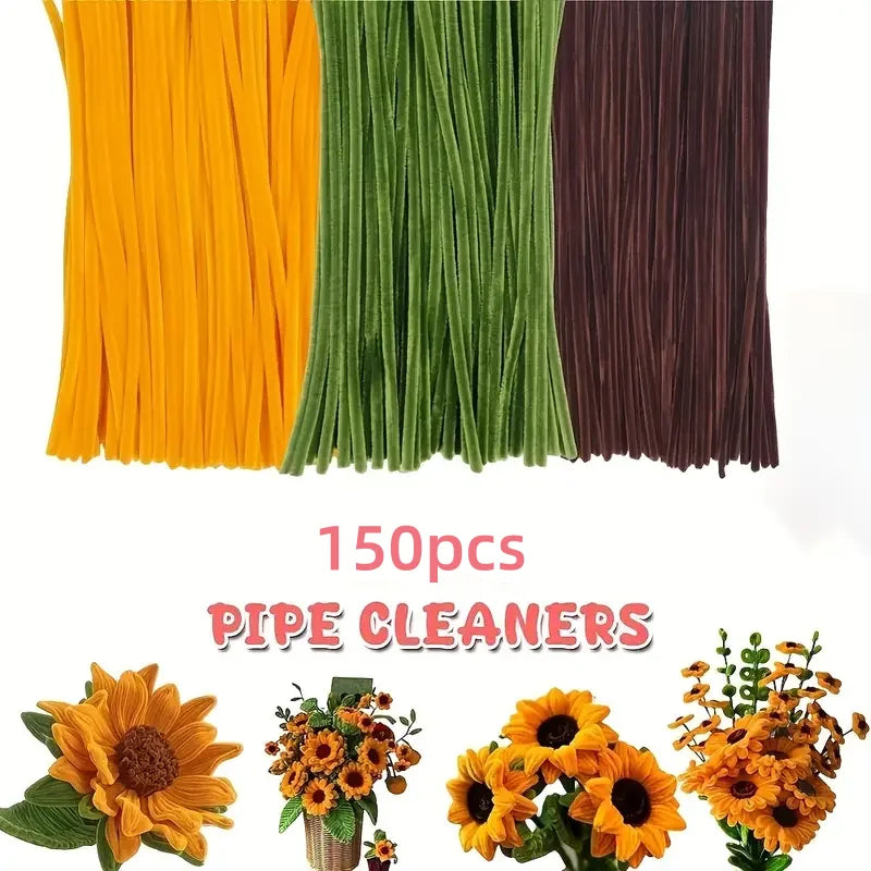 150/300pcs Pipe Cleaners Chenille Stem Craft Flower Supplies, 3 Colors Pipe Cleaners Set for DIY Art and Craft Decorations