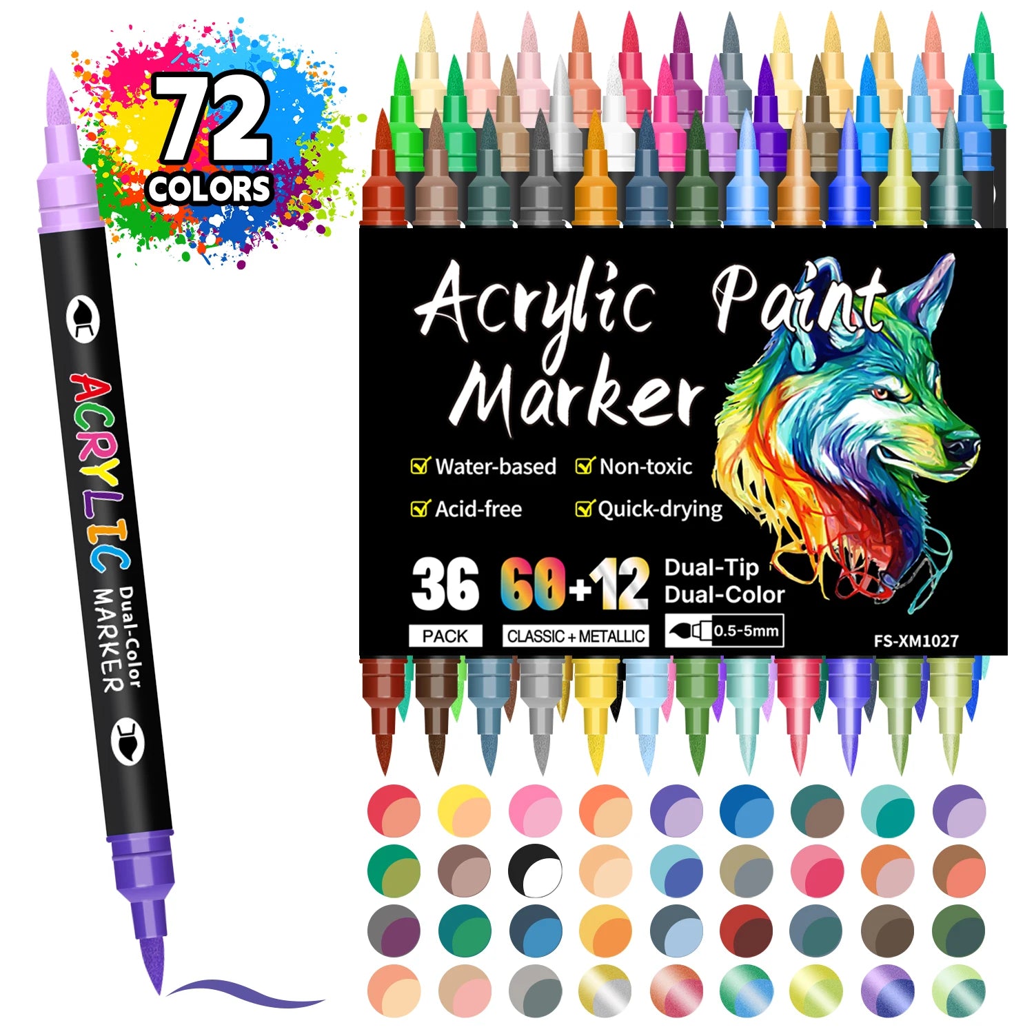 24/48/72 Colors Dual Tip Acrylic Paint Markers 12/24/36 Pack Art Markers Set Drawing Markers for DIY Crafts Making Art Supplies