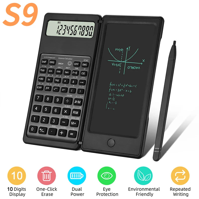 VAORLO 2 IN 1 Foldable Scientific Calculators With 6 Inch Writing Tablet Digital Drawing Pad Graphing For Office Business School