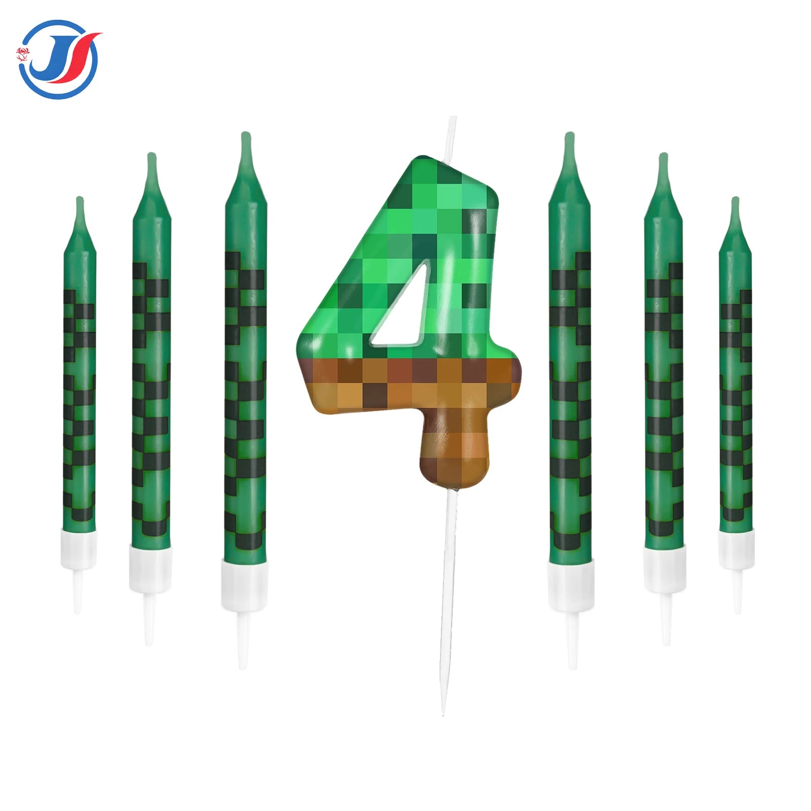 7Pcs Pixel Miner Birthday Cake Candles Topper for Pixel Theme Party Anniversary Party Video Game Party Supplies for Boys Girls
