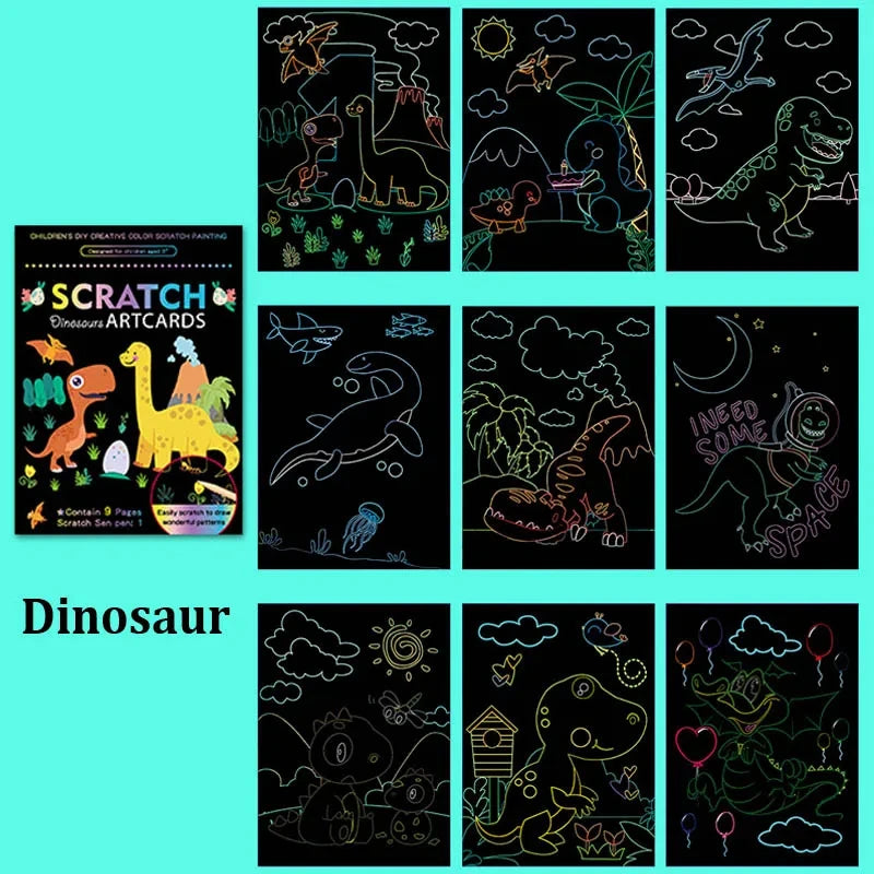 Children Scratch Painting Set Cartoon Colorful Card DIY Drawing Toys Early Education Template Art Supplies Birthday Gifts TMZ