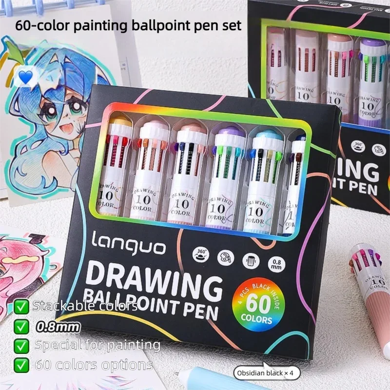 Languo Ballpoint Pens 28 Color Cartoon 0.8mm Soft Grip Press Multicolor for Writing Drawing Overlay School Supplies Stationery