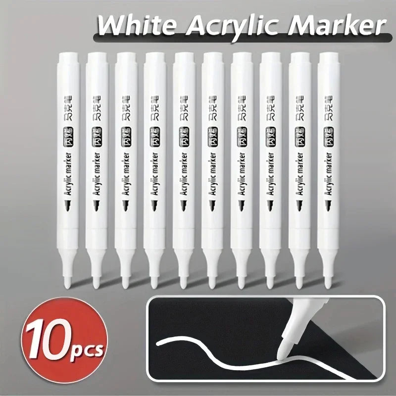 5pcs White Acrylic Marker,Permanent Pen Art Supplies for Black Paper,Tire,Plastic,Stone,Metal,Painting for Artists,Beginners