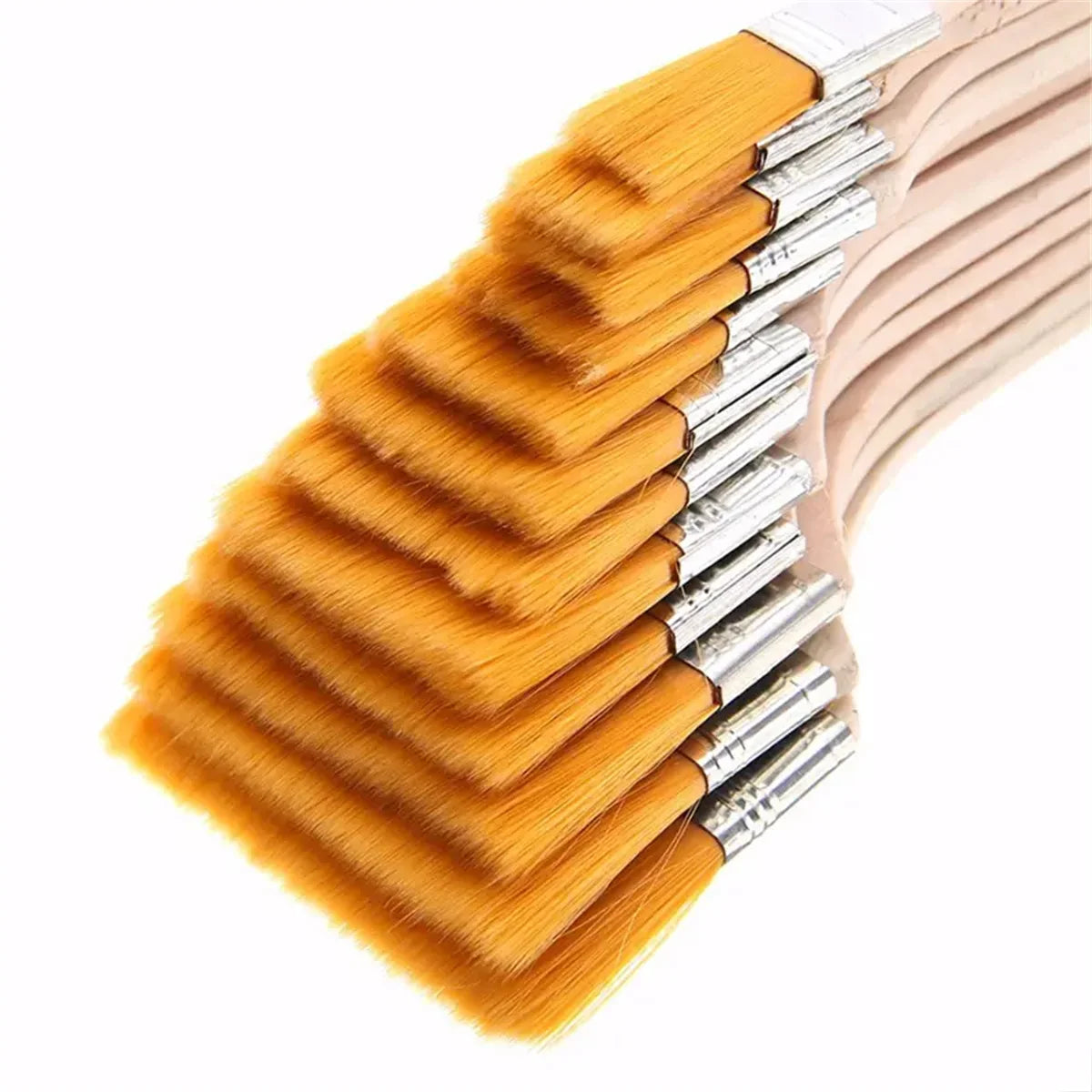 12pcs Nylon Paint Brush Set - High-Quality Synthetic Bristles for Acrylic, Oil, Watercolor, Drawing, and Art Supplies