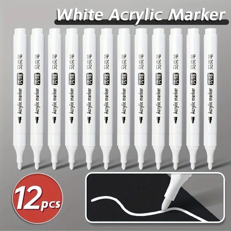5pcs White Acrylic Marker,Permanent Pen Art Supplies for Black Paper,Tire,Plastic,Stone,Metal,Painting for Artists,Beginners