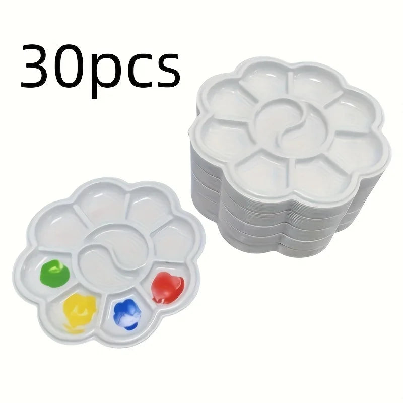 30-Pack Mini Flower-Shaped Plastic Palette Set, Ideal for Watercolor, Acrylic & Gouache Mixing - Art Supplies