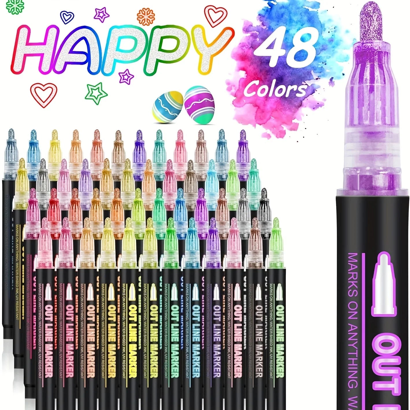 8-48Colors Metallic Color Outline Marker Pen Kawaii DIY Hand Account Graffiti Outline PenOffice Culture and Educational Supplies