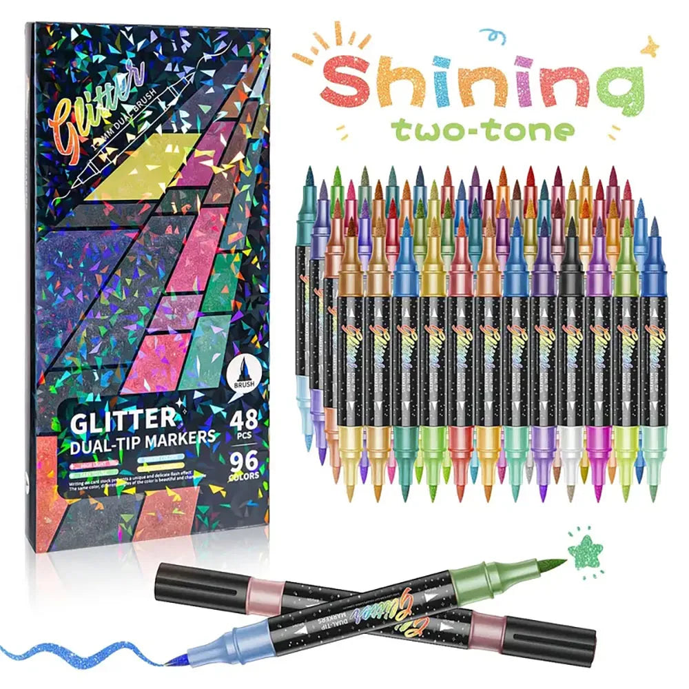 Dual Tip Glitter Brush Markers, Vibrant Colors for Doodling & Card Making. Perfect for Adult DIY Crafts & Art Supplies