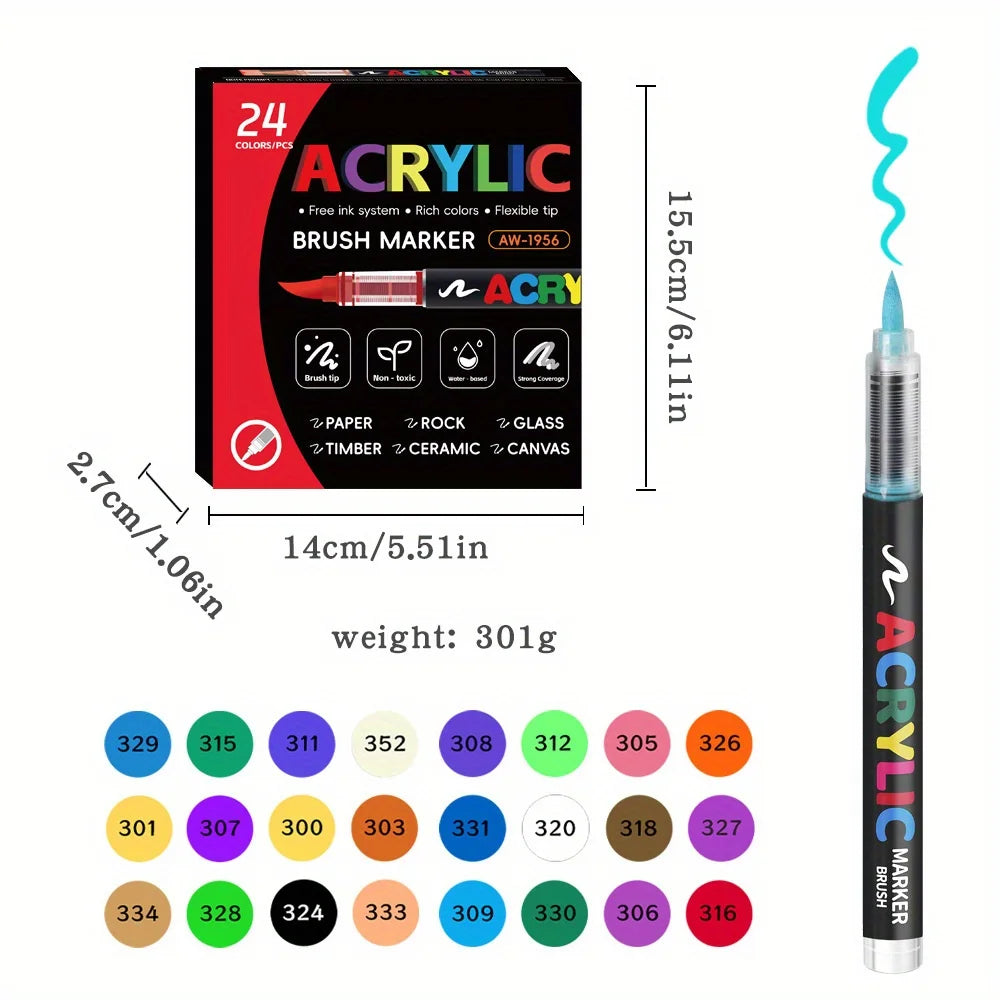 12/24/36/48Colors/set Acrylic Marker Pen Paint Brush Pen Painting Coloring Pen DIY Graffiti Art Making School and Office Supplie