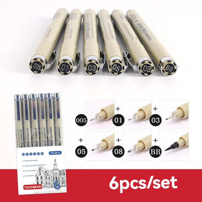 12 Tip Pigment Liner Micron Ink Marker Pen for Manga Draw Sketching Needle Pen Hook Line Pen Sketch Stationery Set Art Supplies