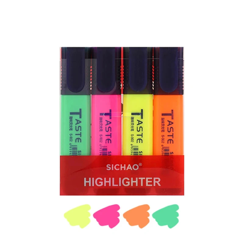 4/6/8 Colors Highlighters Oblique Tip Fluorescent Pens Smudge Proof For Student Gift Art Office Stationery School Supplies