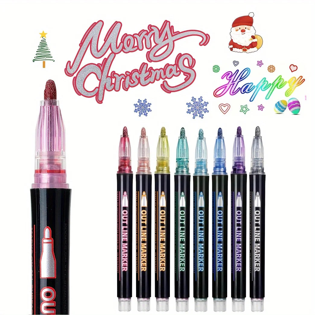 8-48Colors Metallic Color Outline Marker Pen Kawaii DIY Hand Account Graffiti Outline PenOffice Culture and Educational Supplies