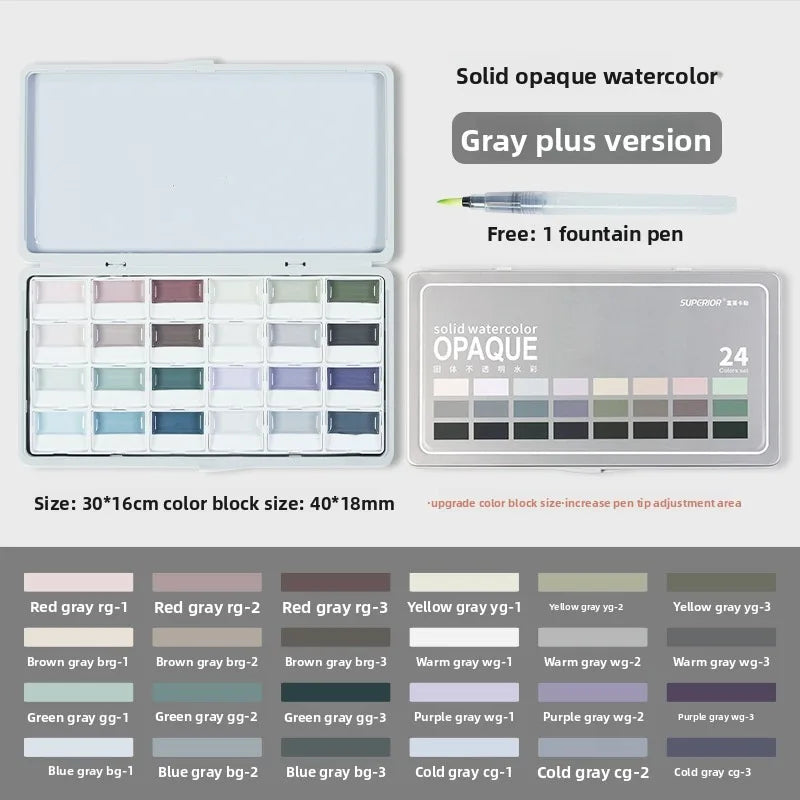 Transparent Watercolor Semi-Dry Solid Watercolor Paints Set for Beginners Student Art Supplies Portable 24 Colors Drawing Tools