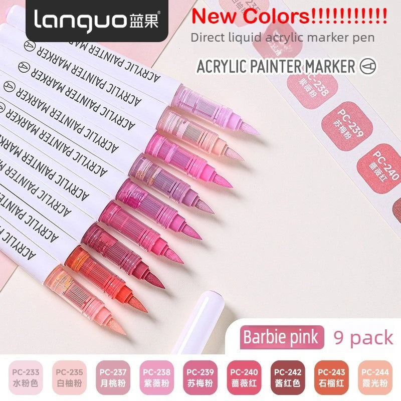 Languo 207/9 Direct Liquid Acrylic Markers Brush Color Marker Pen for Rock Painting Ceramic DIY School Art Supplies Stationery