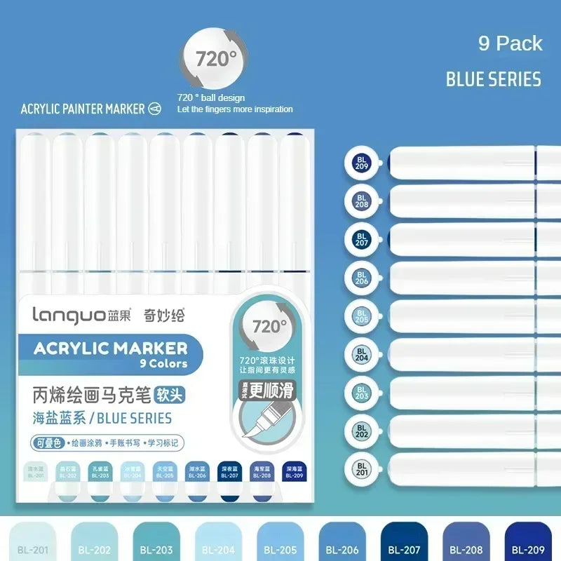 Languo 207/9 Direct Liquid Acrylic Markers Brush Color Marker Pen for Rock Painting Ceramic DIY School Art Supplies Stationery