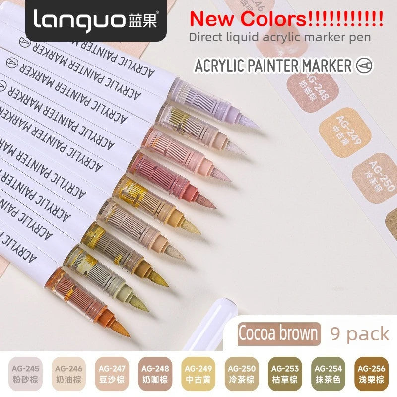 Languo 207/9 Direct Liquid Acrylic Markers Brush Color Marker Pen for Rock Painting Ceramic DIY School Art Supplies Stationery