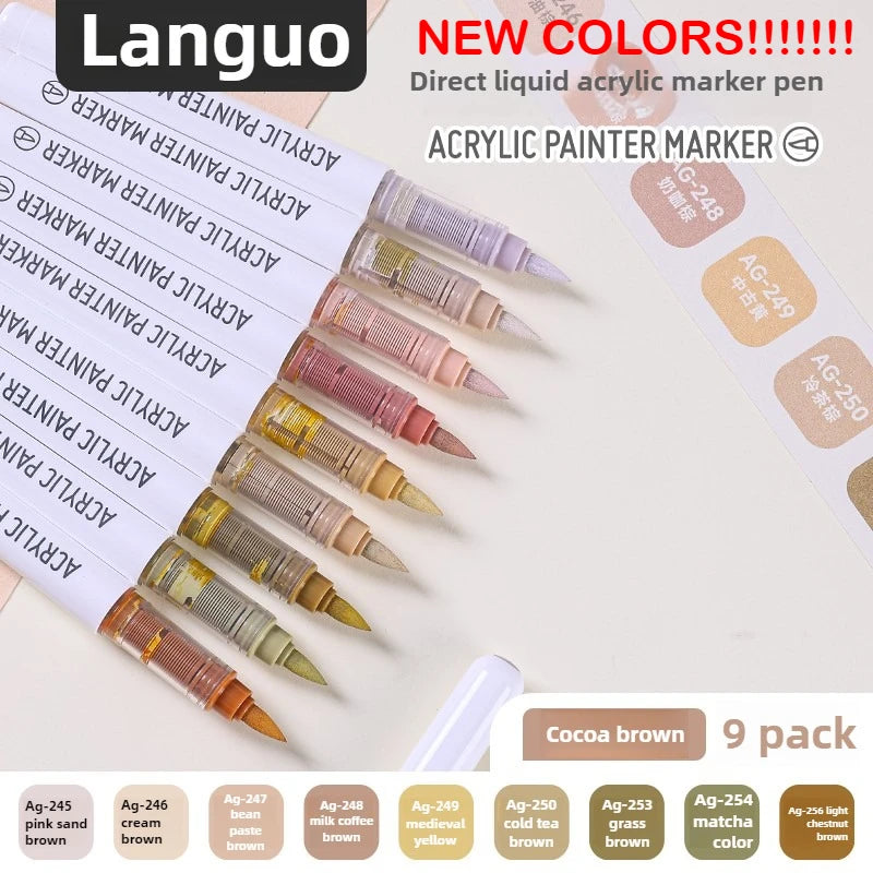 LANGUO 240/9 Colors Acrylic Color Markers Direct Liquid Paint Marker Pen DIY Drawing with Storage Box School Supplies Stationery