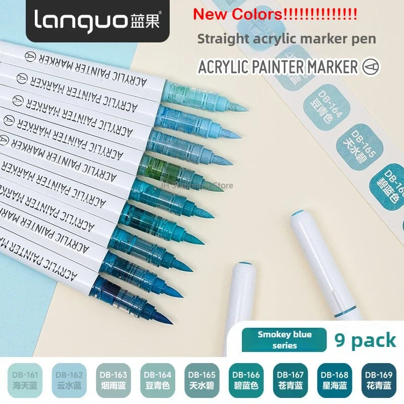 Languo 207/9 Direct Liquid Acrylic Markers Brush Color Marker Pen for Rock Painting Ceramic DIY School Art Supplies Stationery