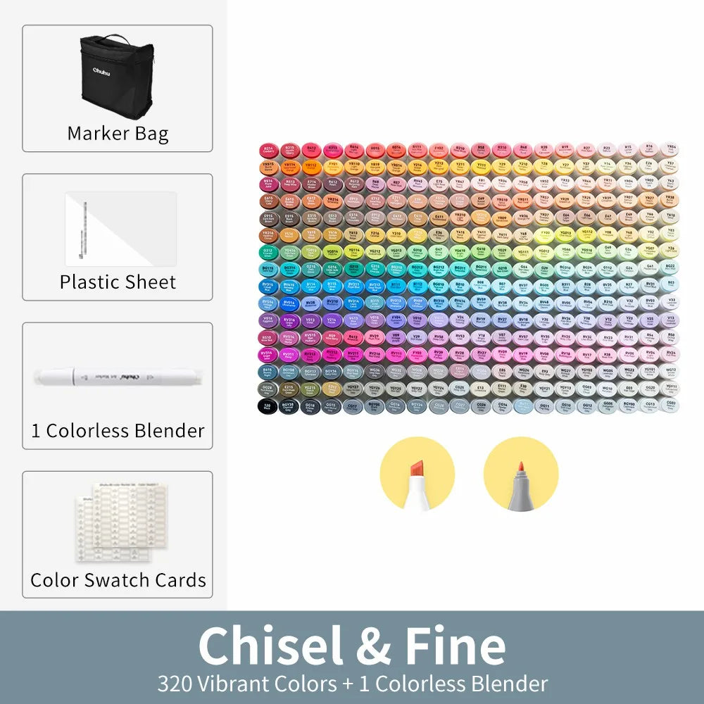 Ohuhu Oahu 320 Colors Marker Pen Set Alcohol Art Markers Dual Tips Felt Pen Sketching Drawing Graffiti Manga School Art Supplies