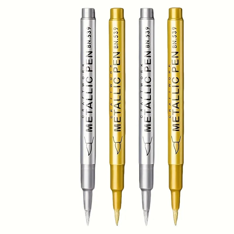 4pcs Golden & Silvery Permanent Marker Pens - Waterproof, Ideal for DIY Crafts, Resin Art, and Office Supplies, Painting Tools