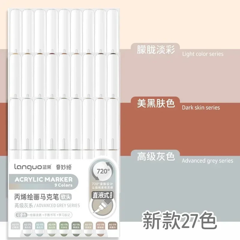 LANGUO 288/9pcs/Box Mix Color Acrylic Markers Set Art Rock Painting Pens Kids Gift For Stone Book DIY Craft School Art Supplies