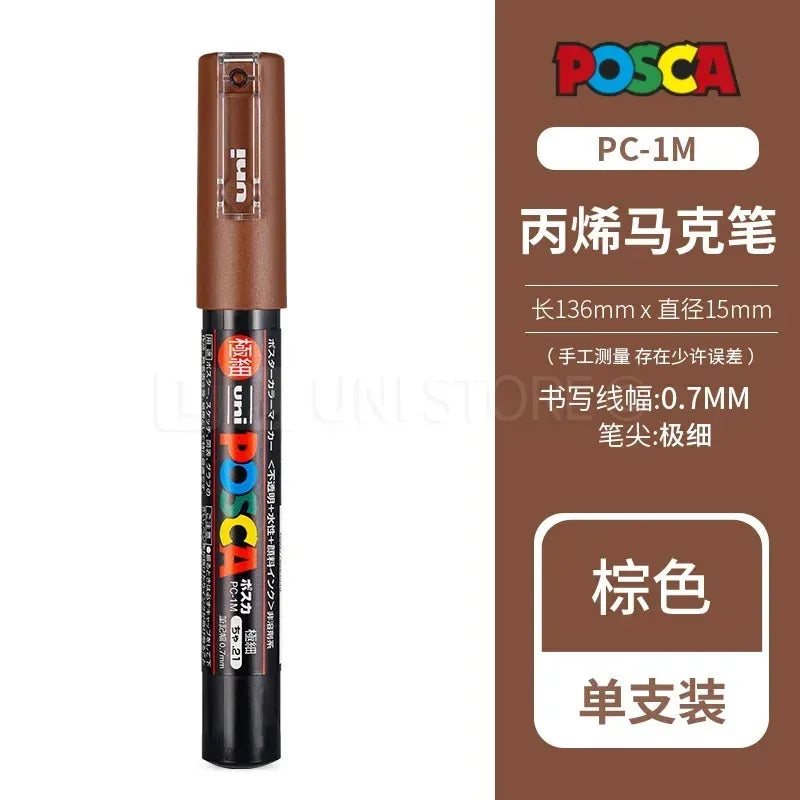 Uni Poscas Markers Single Packaged Acrylic Paint Color PC-1M PC-3M PC-5M Pen Graffiti Rock Metal Poster Painting Craft Supplies