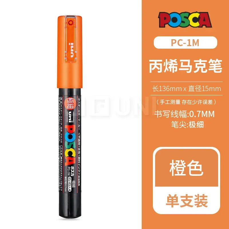 Uni Poscas Markers Single Packaged Acrylic Paint Color PC-1M PC-3M PC-5M Pen Graffiti Rock Metal Poster Painting Craft Supplies
