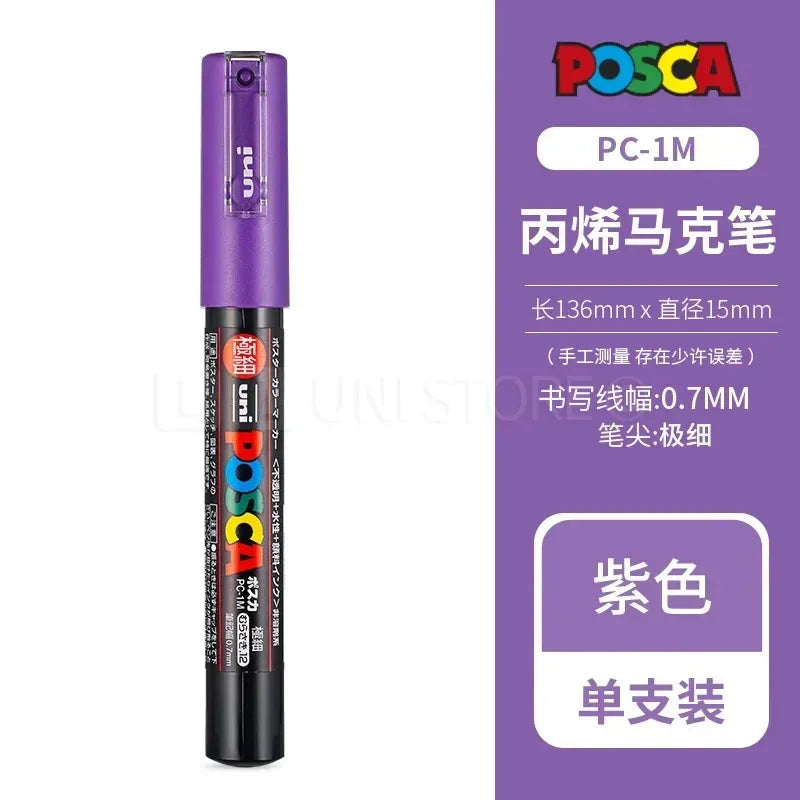 Uni Poscas Markers Single Packaged Acrylic Paint Color PC-1M PC-3M PC-5M Pen Graffiti Rock Metal Poster Painting Craft Supplies