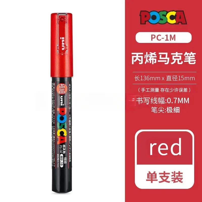Uni Poscas Markers Single Packaged Acrylic Paint Color PC-1M PC-3M PC-5M Pen Graffiti Rock Metal Poster Painting Craft Supplies