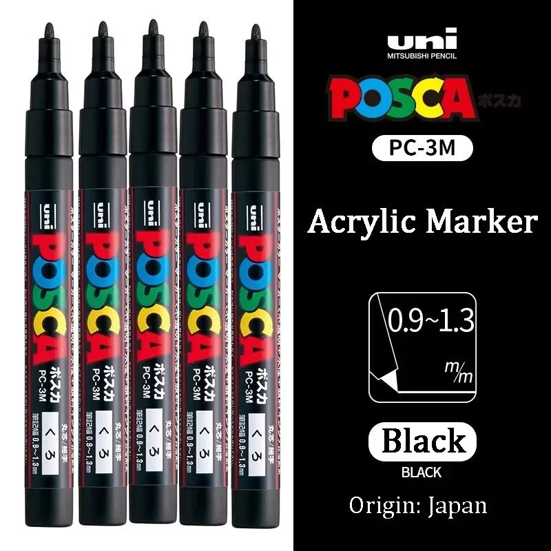 Japan Uni POSCA Marker Pen Set Acrylic Graffiti Drawing Permanent Waterproof Children's Drawing PC-3M/1M/5M Fabric Art Supplies