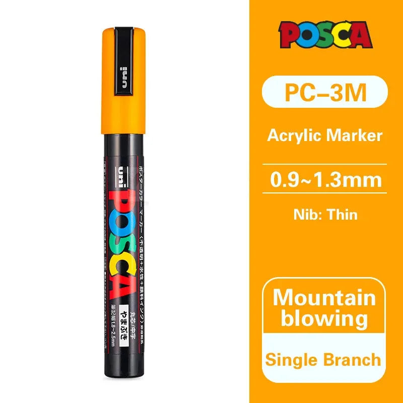 Uni Poscas Markers Single Packaged Acrylic Paint Color PC-1M PC-3M PC-5M Pen Graffiti Rock Metal Poster Painting Craft Supplies