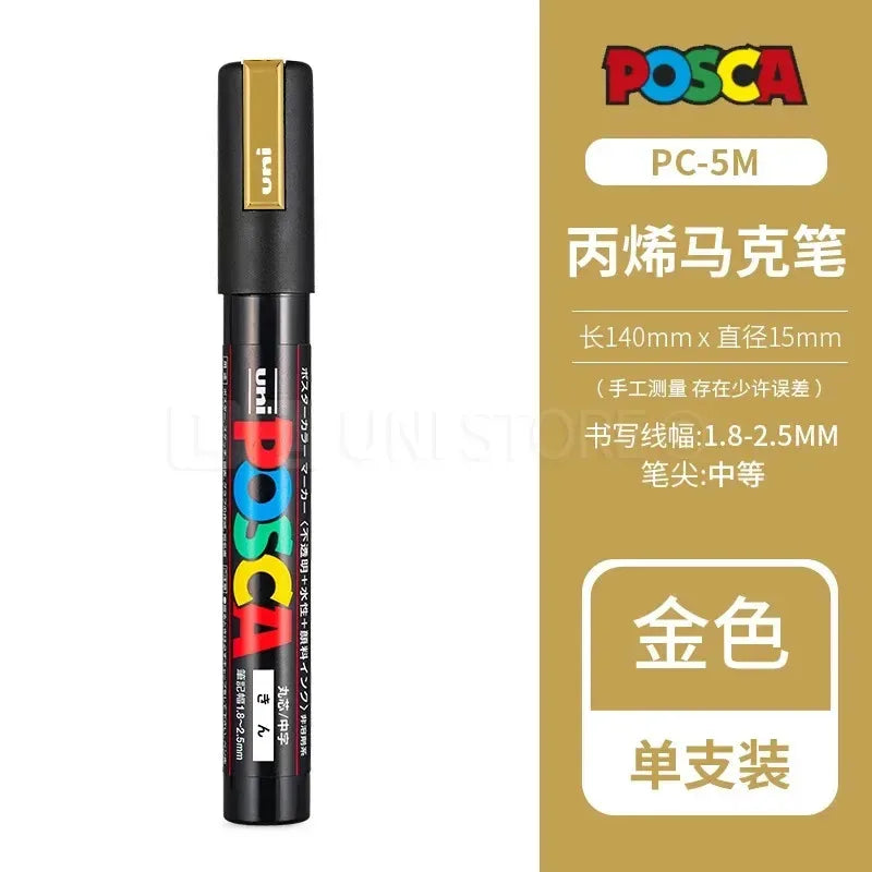 Uni Poscas Markers Single Packaged Acrylic Paint Color PC-1M PC-3M PC-5M Pen Graffiti Rock Metal Poster Painting Craft Supplies