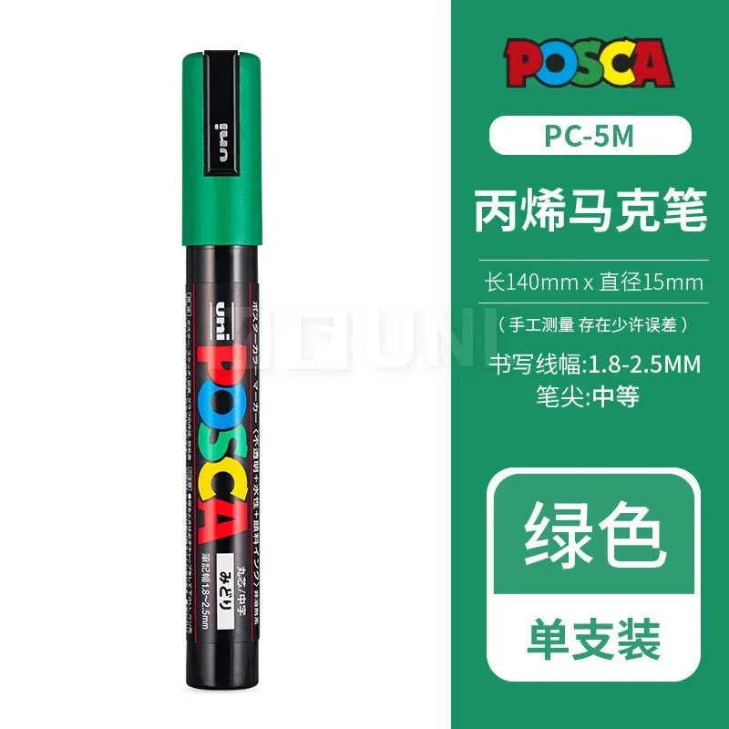 Uni Poscas Markers Single Packaged Acrylic Paint Color PC-1M PC-3M PC-5M Pen Graffiti Rock Metal Poster Painting Craft Supplies