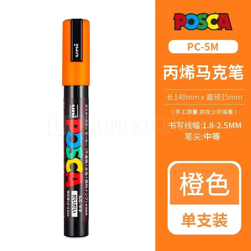 Uni Poscas Markers Single Packaged Acrylic Paint Color PC-1M PC-3M PC-5M Pen Graffiti Rock Metal Poster Painting Craft Supplies