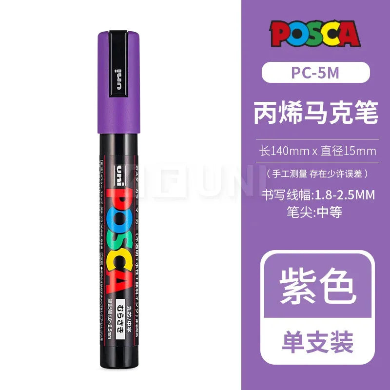 Uni Poscas Markers Single Packaged Acrylic Paint Color PC-1M PC-3M PC-5M Pen Graffiti Rock Metal Poster Painting Craft Supplies