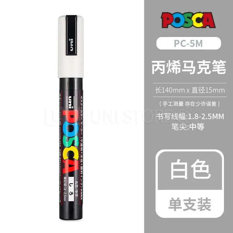 Uni Poscas Markers Single Packaged Acrylic Paint Color PC-1M PC-3M PC-5M Pen Graffiti Rock Metal Poster Painting Craft Supplies