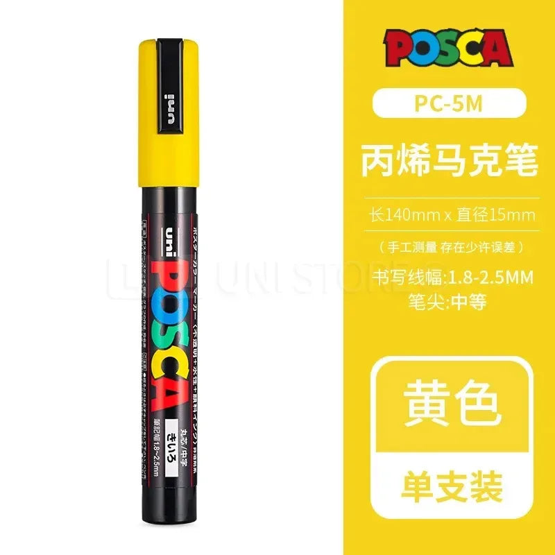 Uni Poscas Markers Single Packaged Acrylic Paint Color PC-1M PC-3M PC-5M Pen Graffiti Rock Metal Poster Painting Craft Supplies