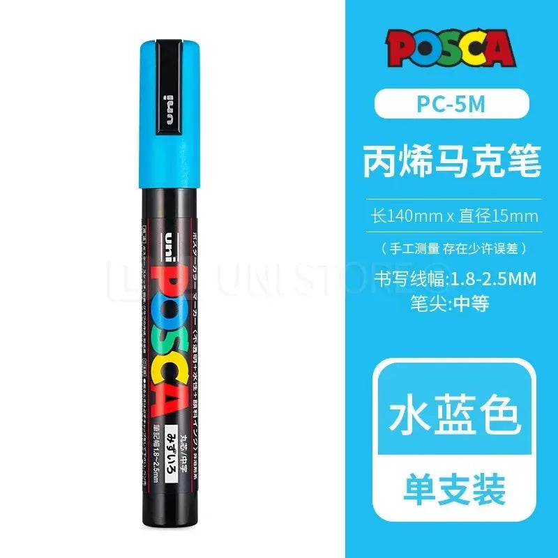 Uni Poscas Markers Single Packaged Acrylic Paint Color PC-1M PC-3M PC-5M Pen Graffiti Rock Metal Poster Painting Craft Supplies