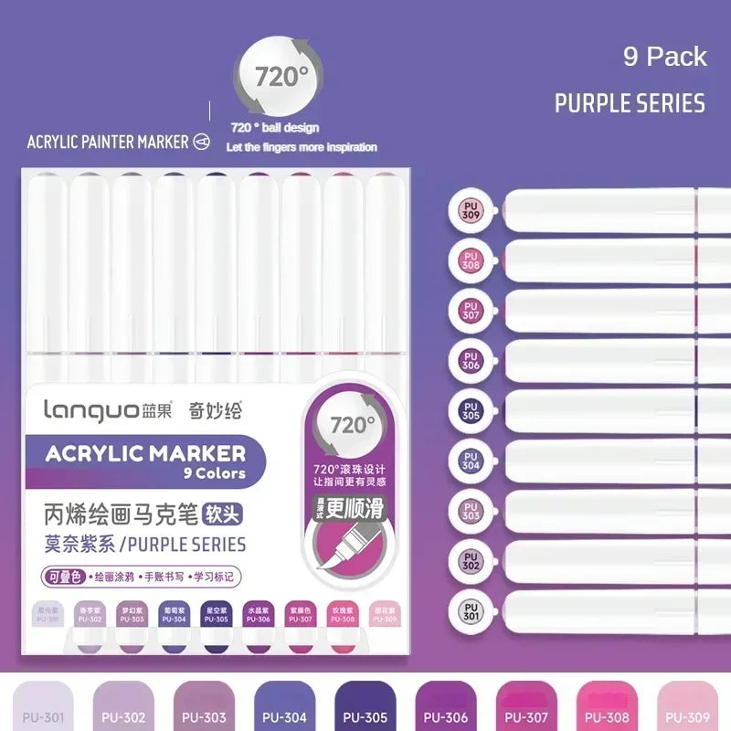 Languo 207/9 Direct Liquid Acrylic Markers Brush Color Marker Pen for Rock Painting Ceramic DIY School Art Supplies Stationery