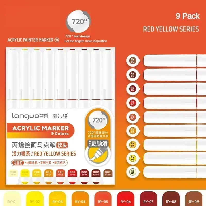 LANGUO 240/9 Colors Acrylic Color Markers Direct Liquid Paint Marker Pen DIY Drawing with Storage Box School Supplies Stationery