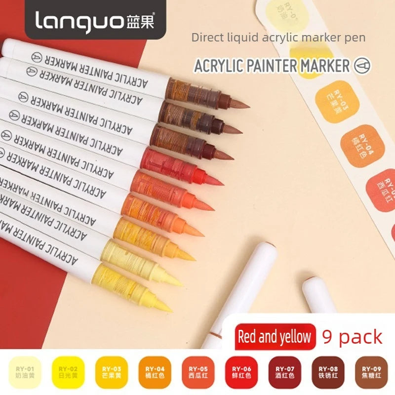 LANGUO 288/9 Colors Direct Liquid Acrylic Markers Brush Marker Pen for Painting Stone Ceramic DIY School Art Supplies Stationery