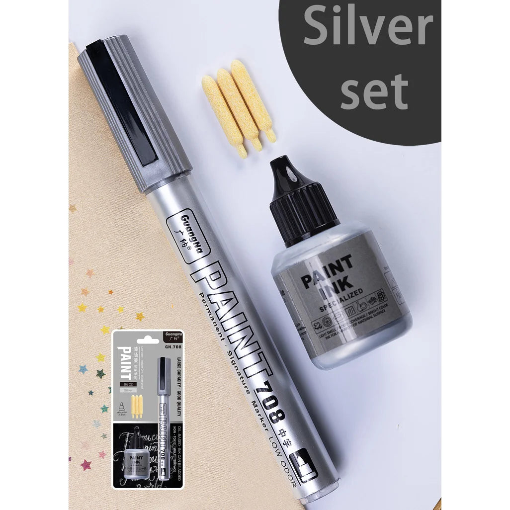 Metallic Paint Marker Pens with Ink Set Gold Silver White Permanent 2mm Art Markers for Manga Crafts Scrapbooking Art Supplies