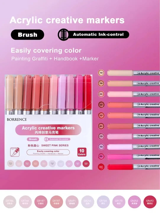 10Colors/box Acrylic Brush Markers Set Can Be Stacking Color Automatic Ink Control System Art Markers Set for DIY & Art Supplies