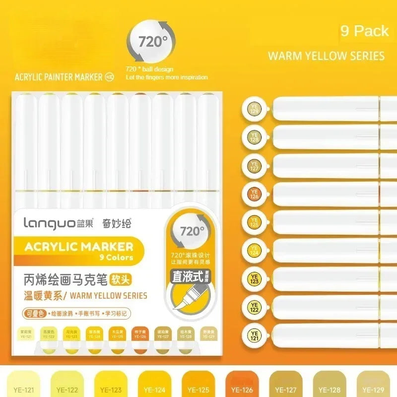 Languo 207/9 Direct Liquid Acrylic Markers Brush Color Marker Pen for Rock Painting Ceramic DIY School Art Supplies Stationery