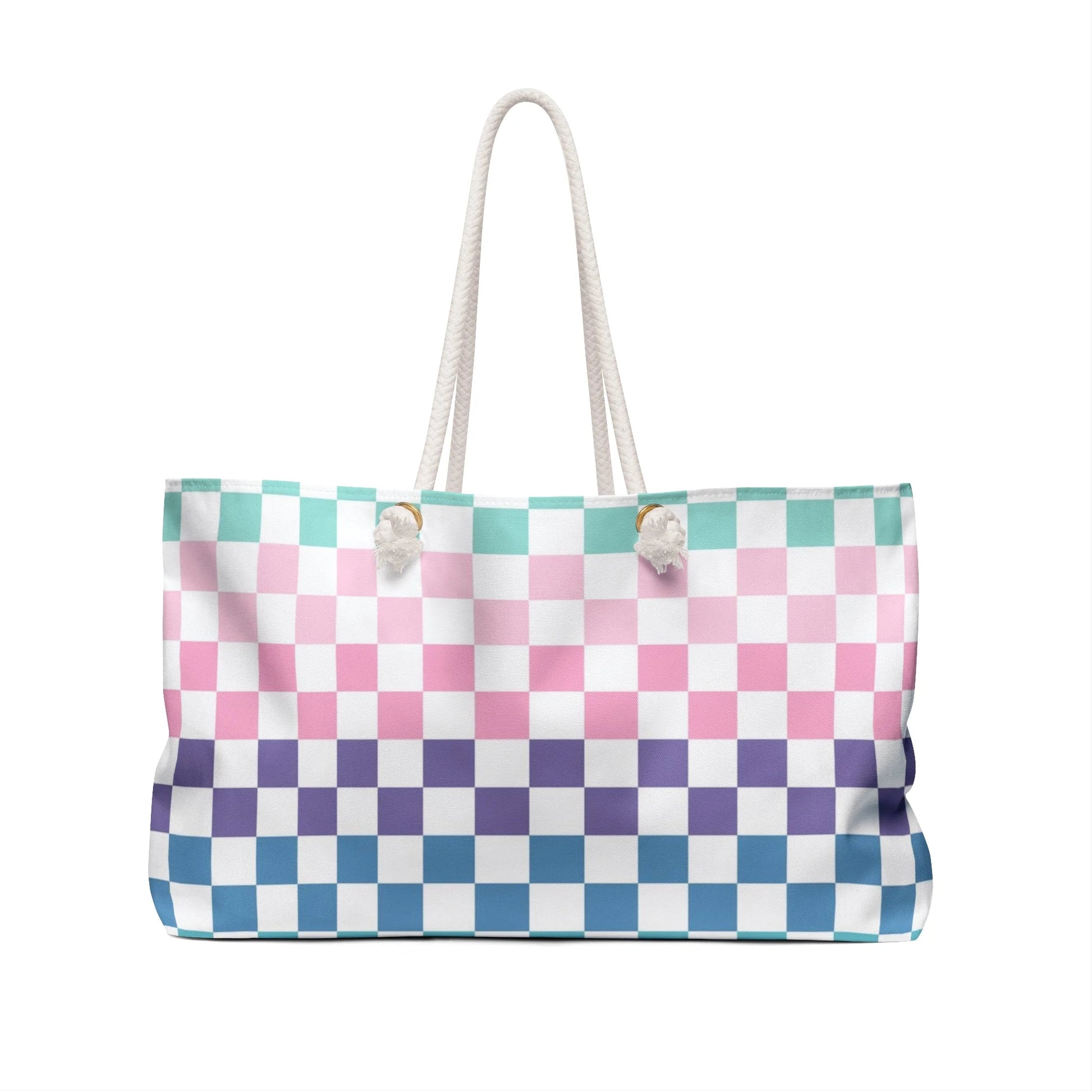 Vaporwave Rainbow Checkerboard Oversized Weekender Tote, Artsulli - Art is Long, Life is Short, Bags, , , , , , , 