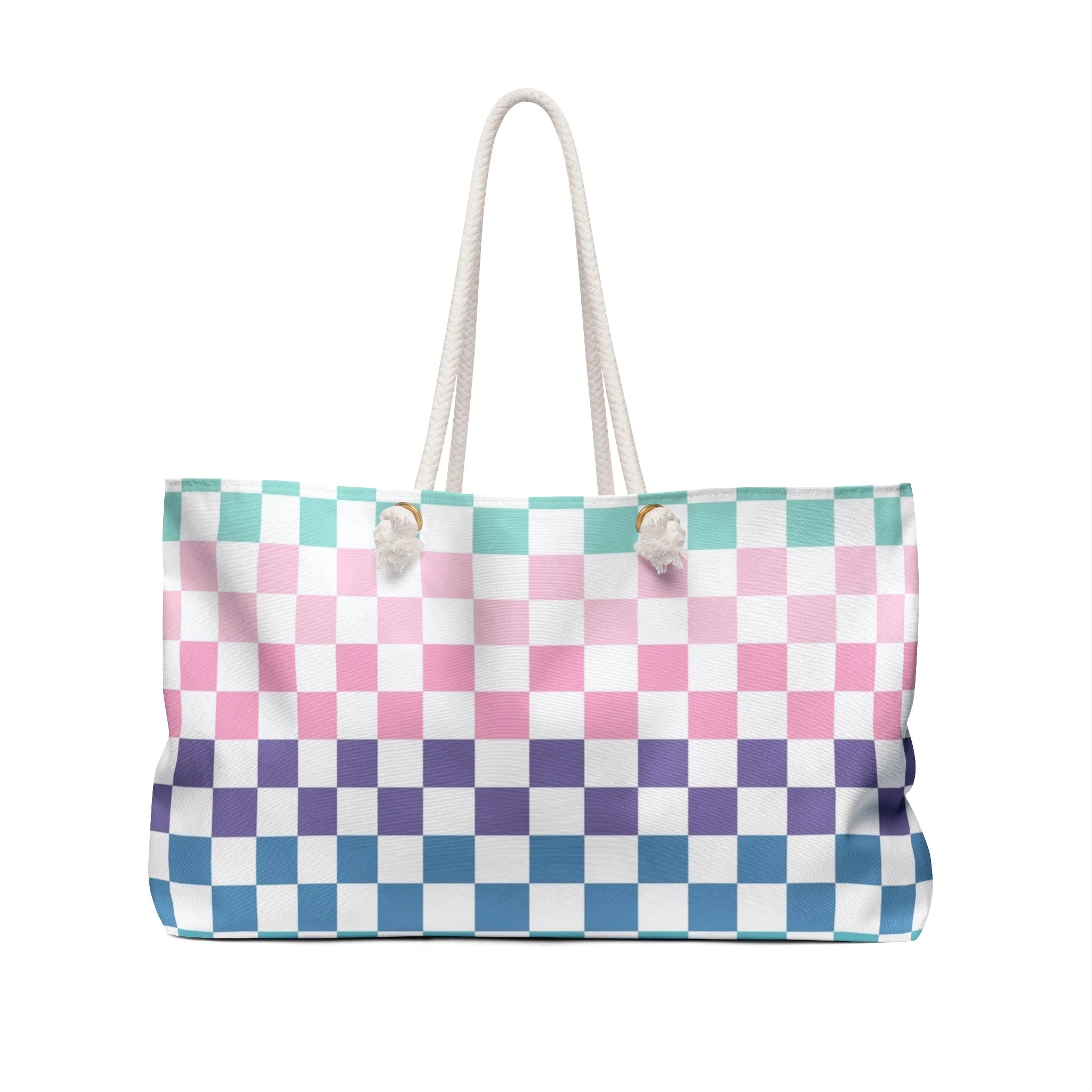 Vaporwave Rainbow Checkerboard Oversized Weekender Tote, Artsulli - Art is Long, Life is Short, Bags, , , , , , , 
