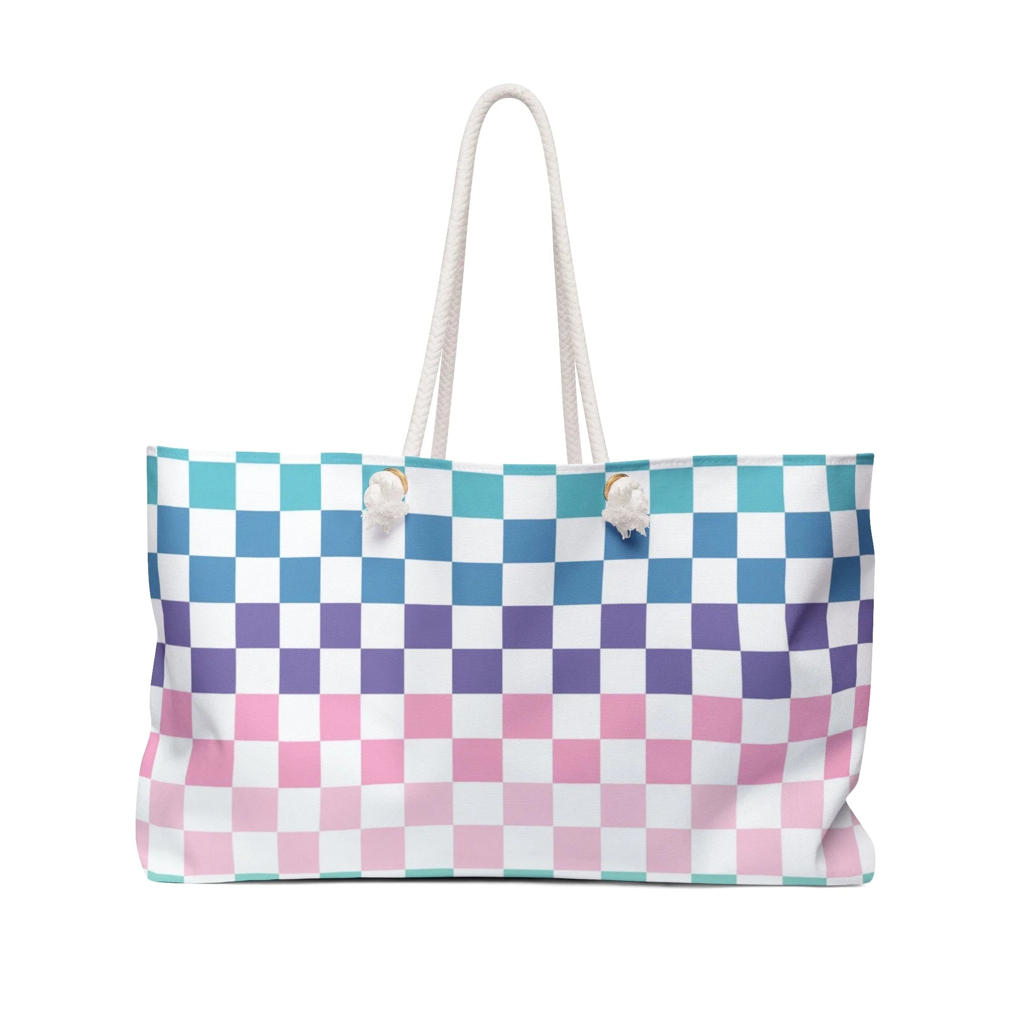 Vaporwave Rainbow Checkerboard Oversized Weekender Tote, Artsulli - Art is Long, Life is Short, Bags, Size, 24" × 13", , , , , 22898104005697181324